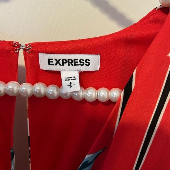 Express Women Dress small Red Floral Long Sleeve Mini Surplice wrap Lined fairy - Picture 7 of 13